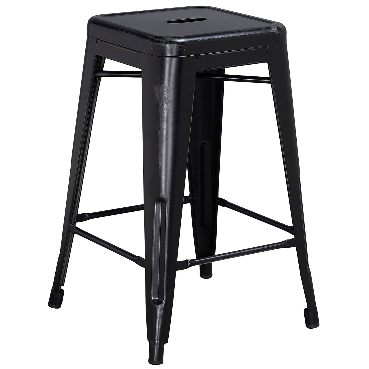 Flash Furniture 24'' Black Distressed Backless Industrial Style Outdoor Patio Counter Height Stool